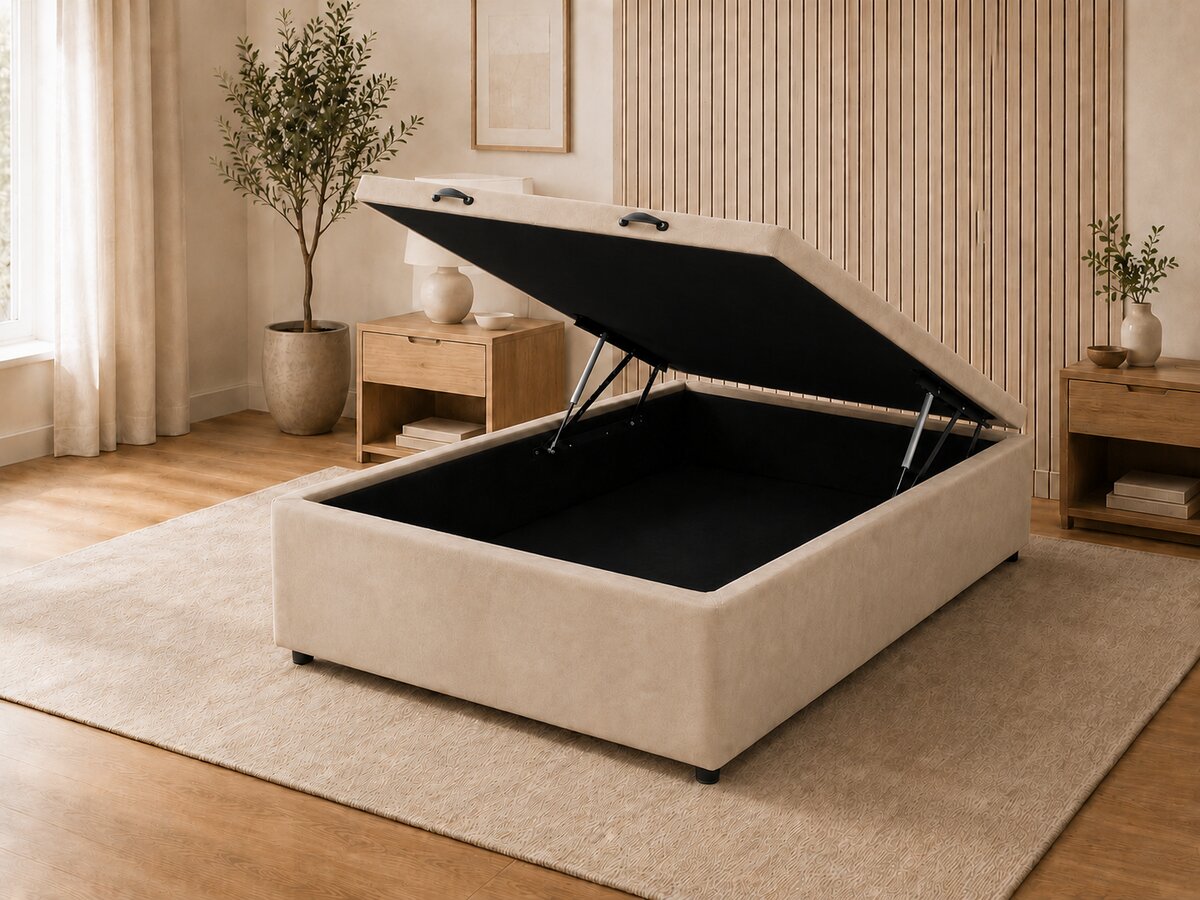 Base Cama Box Baú Casal Suede Bege 138x188x37