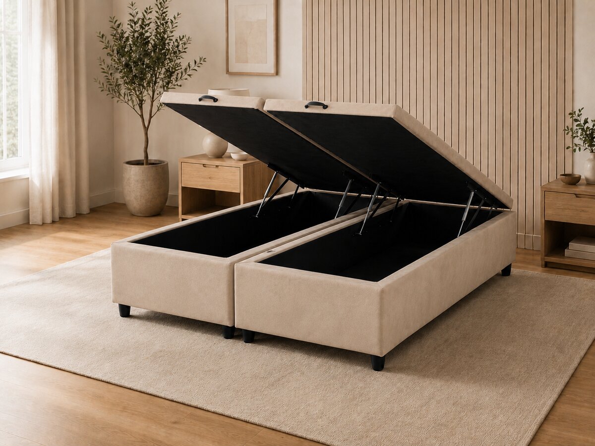 Base Cama Box Baú Super King Suede Bege 193x203x37