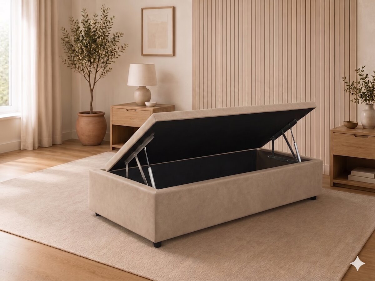 Base Cama Box Baú Solteiro Suede Bege 88x188x37