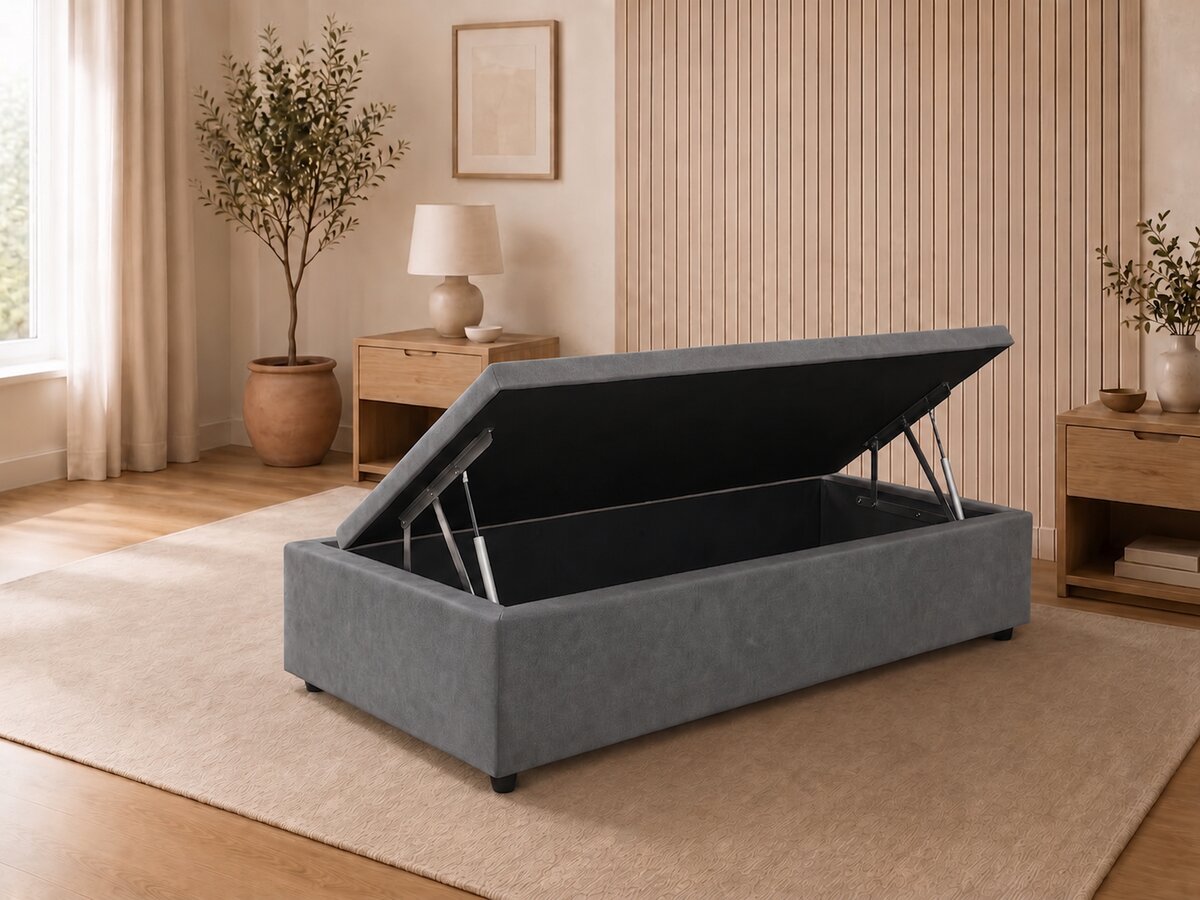 Base Cama Box Baú Solteiro Suede Cinza 88x188x37