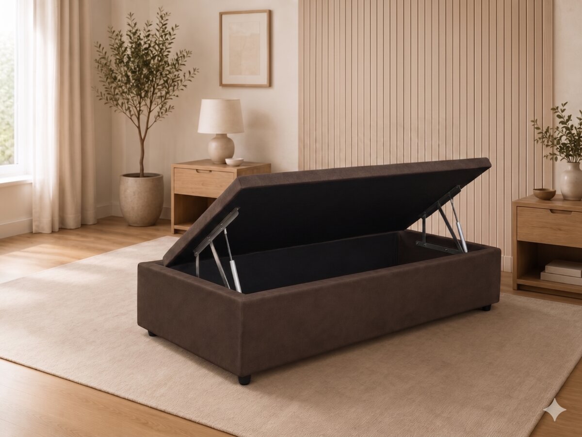 Base Cama Box Baú Solteiro Suede Marrom 88x188x37