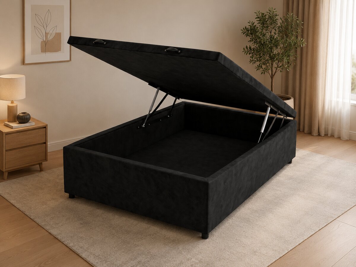 Base Cama Box Baú Casal Suede Preto 138x188x37