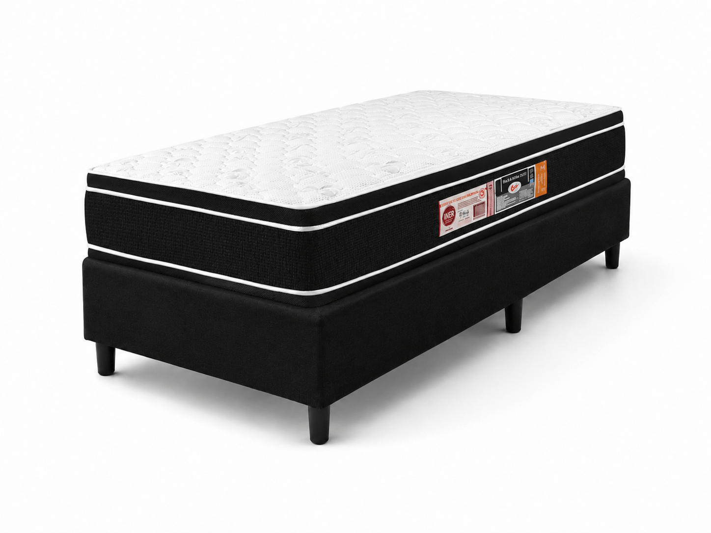 Cama Box Solteiro de Espuma D33 Black White Double Face 88x188x67