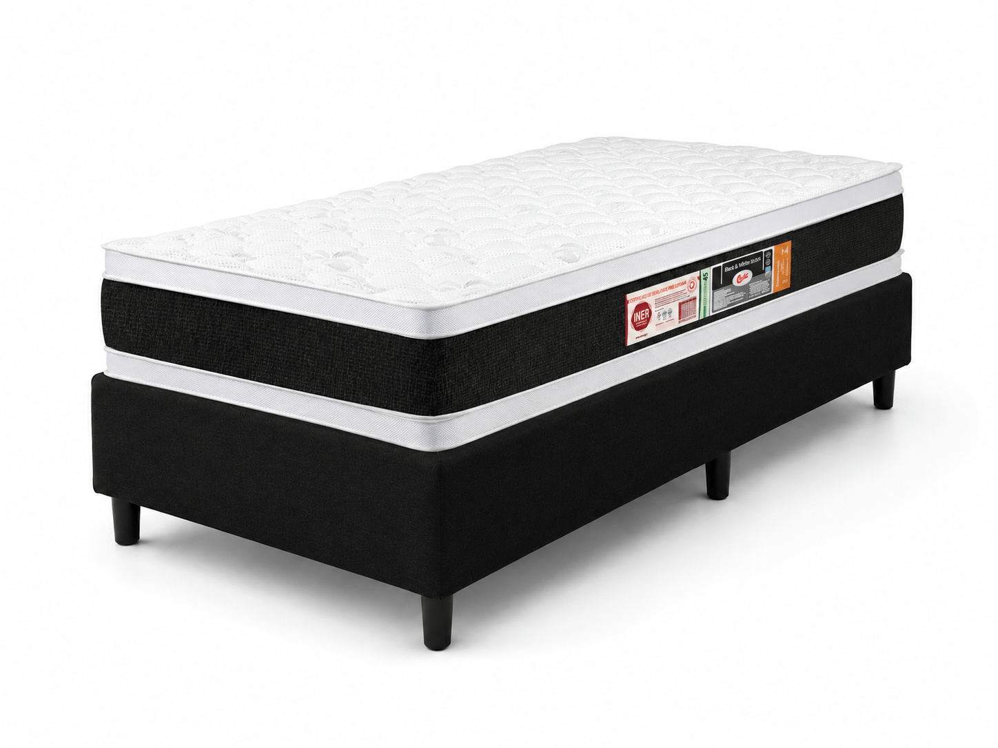 Cama Box Solteiro de Espuma D45 Black White Double Face 88x188x67