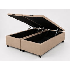 Base Cama Box Baú Super King Suede Bege 193x203x37