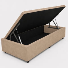 Base Cama Box Baú Solteiro Suede Bege 88x188x37