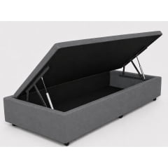 Base Cama Box Baú Solteiro Suede Cinza 88x188x37