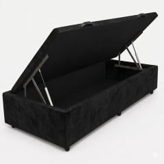 Base Cama Box Baú Solteiro Suede Preto 88x188x37